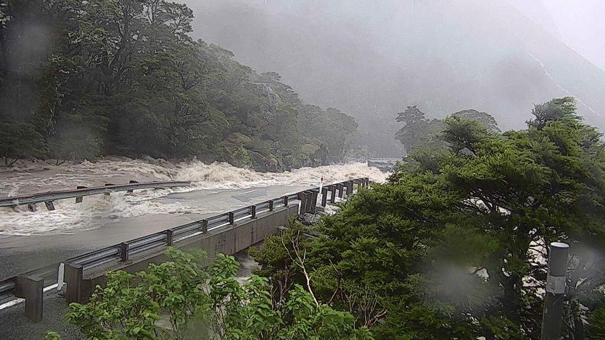 A road is partially submerged in floodwaters in Southland, New Zealand, February 3, 2020, in this image obtained via social media. New Zealand Transport Agency via REUTERS ATTENTION EDITORS - THIS IMAGE HAS BEEN SUPPLIED BY A THIRD PARTY. MANDATORY