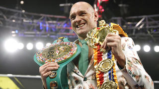 Boxing - Deontay Wilder v Tyson Fury - WBC Heavyweight Title - The Grand Garden Arena at MGM Grand, Las Vegas, United States - February 22, 2020 Tyson Fury poses with his belts during a press conference after the fight REUTERS/Steve Marcus