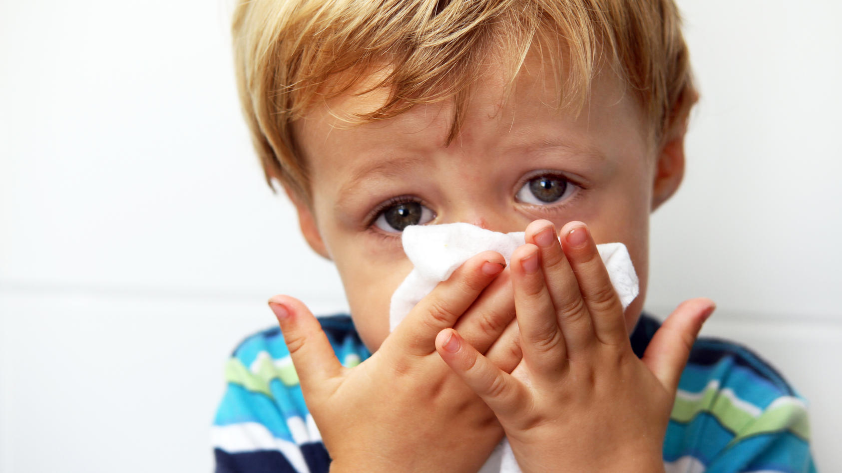 Kind putzt seine Nase in ein Taschentuch - eine Virenschleuder