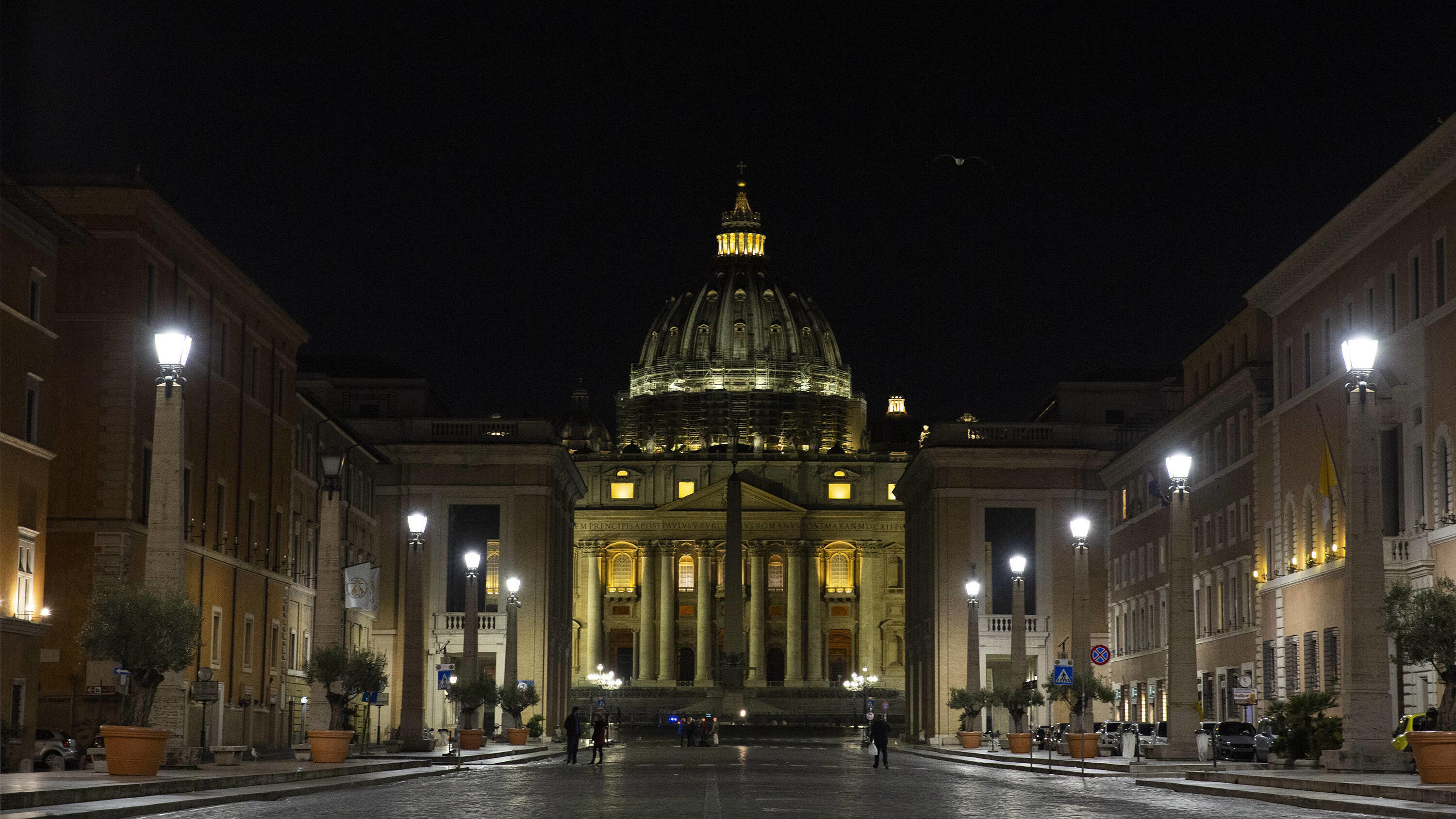  Italy in lockdown as coronavirus cases grows A view of Saint Peters Basilica from Via della Conciliazione in the evening before the entire nation of Italy has been placed in a red zone with restrictions like all public gatherings cancelled and all s