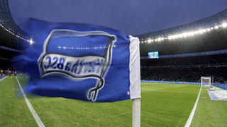 A corner flag with the club's logo waves after the German Bundesliga soccer match between Hertha BSC Berlin and 1.FC Cologne in Berlin, Germany, Saturday, Feb. 22, 2020. (AP Photo/Michael Sohn)