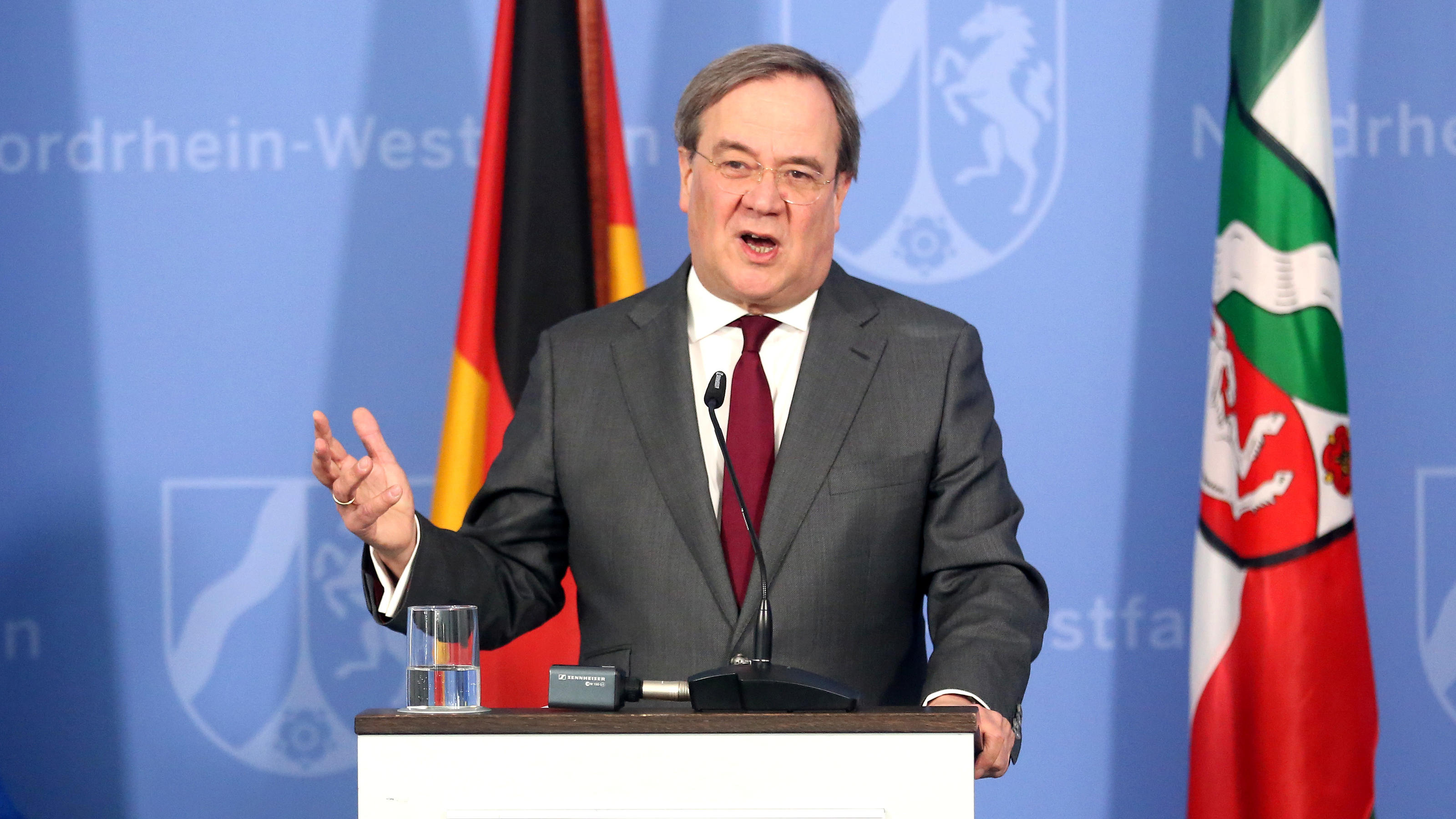 North Rhine Westphalia State Premier Armin Laschet makes a media statement on the spread of the new coronavirus disease (COVID-19) in Duesseldorf, Germany, March 22, 2020.   Roland Weihrauch/Pool via REUTERS