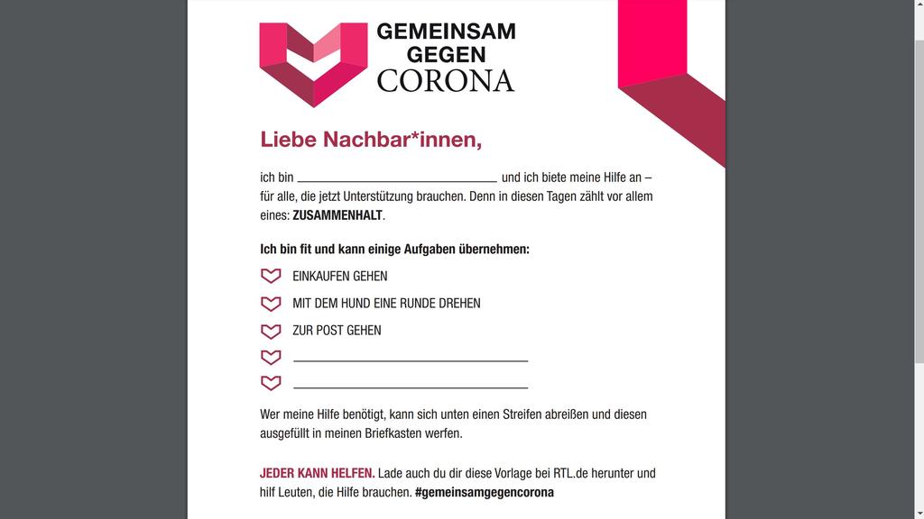 Handzettel Wir gegen Corona