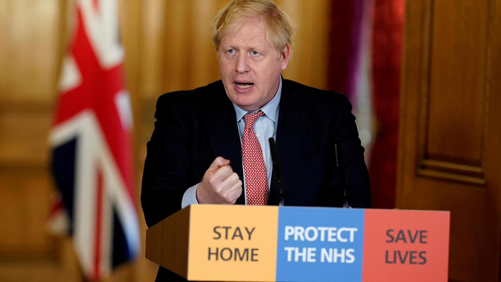 Britain's Prime Minister Boris Johnson speaks during his first remote news conference on the coronavirus disease (COVID-19) outbreak, in London