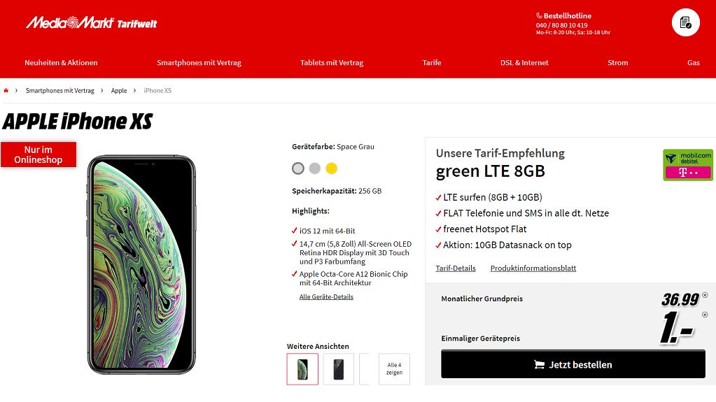 Tarif-Bundle mit iPhone XS 256 GB