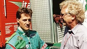 Debüt: Am 24./25.08.1991 bestritt Michael Schumacher sein erstes Formel 1-Wochenende, damals in einem Jordan-Ford. Nach dem Qualifying gab er RTL-Kommentator Willy Knupp ein Interview.