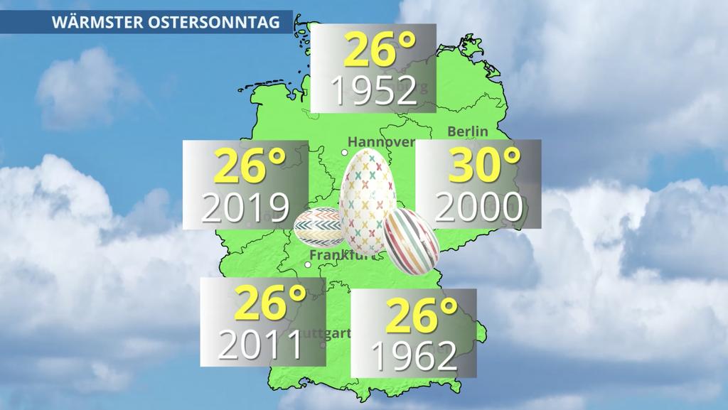 Die Temperaturrekorde in Grad Celsius zum Ostermontag