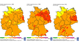 Die drei Deutschlandkarten zeigen die Orte, wo die Waldbrandgefahr am höchsten ist.