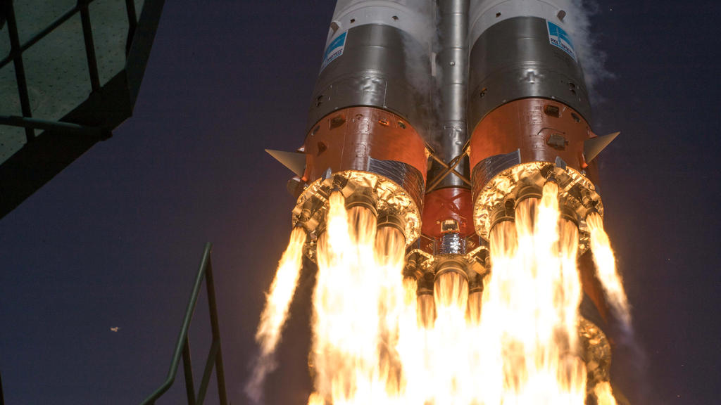 The Soyuz MS-16 spacecraft carrying the crew formed of Chris Cassidy of NASA, Anatoly Ivanishin and Ivan Vagner of the Russian space agency Roscosmos blasts off to the International Space Station (ISS) from the launchpad at the Baikonur Cosmodrome, K
