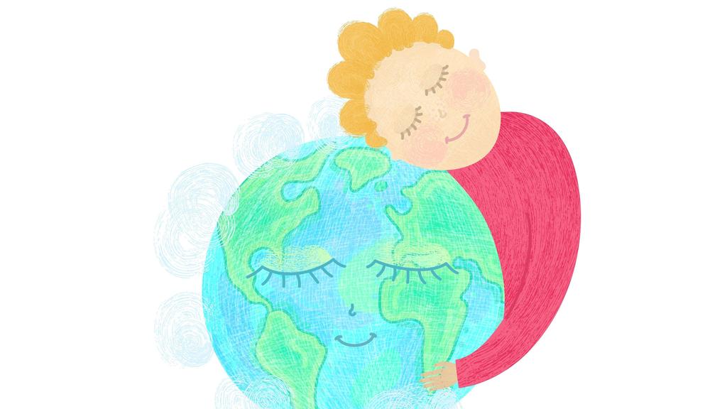  Earth Day. Man hug globe. Save our planet. Hand drawn textured smiling characters. Ecology concept PUBLICATIONxINxGERxSUIxAUTxONLY Copyright: xleila777divinex Panthermedia26649076