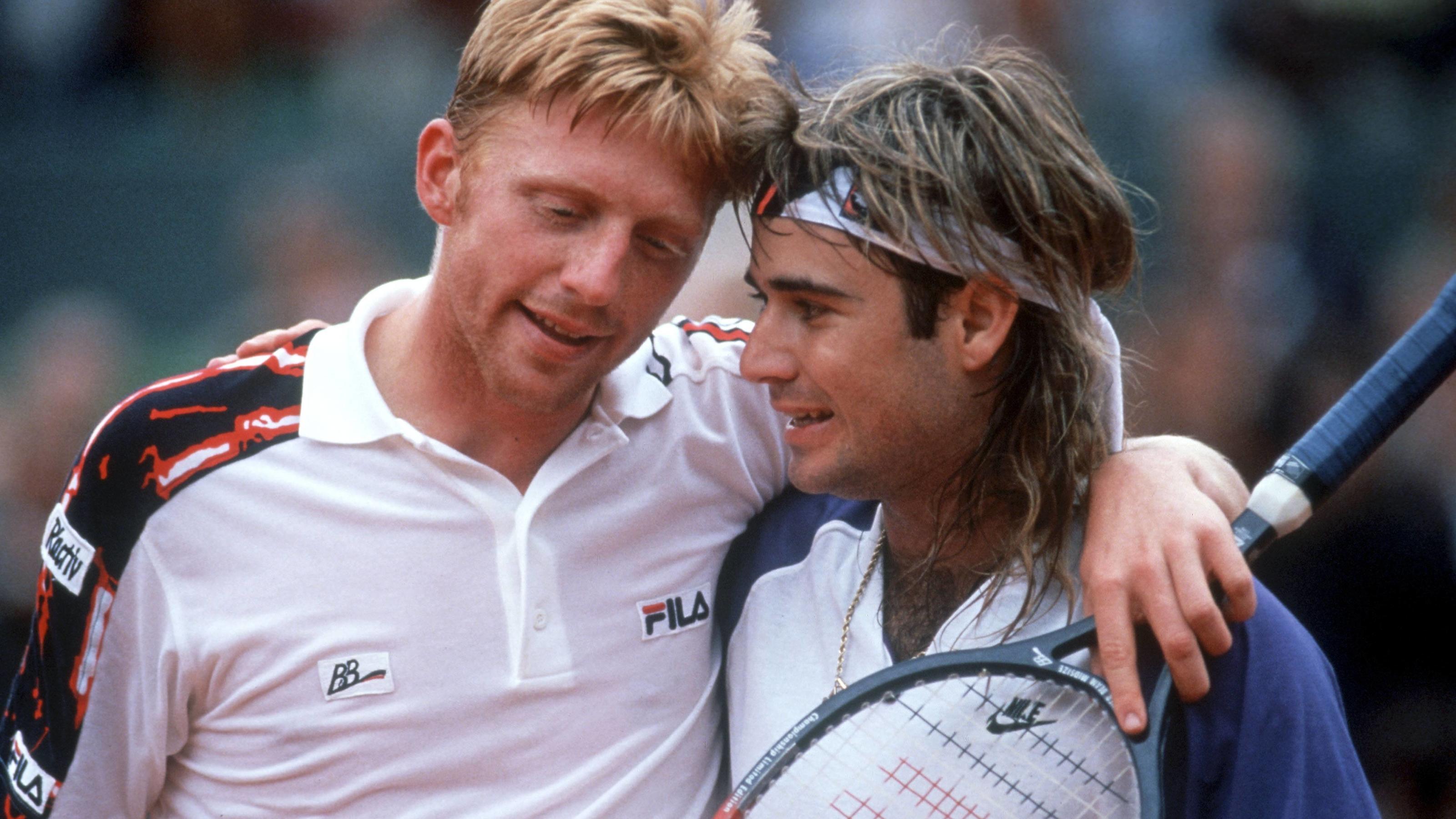  Boris Becker Deutschland, li. und Andre Agassi USA