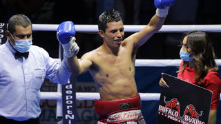 MANAGUA, NICARAGUA - APRIL 25: Robin Zamora celebrates after defeating  Ramiro Blanco (R) in the lightweight category during a fight at Alexis Arguello Sports Center on April 25, 2020 in Managua, Nicaragua. Nicaragua is one of the very few countries that allow sports events during the COVID-19 pandemic. (Photo by Inti Ocon/Getty Images)