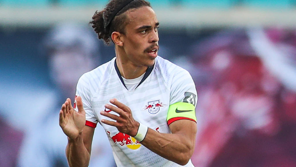 LEIPZIG, GERMANY - MAY 16: Yussuf Poulsen of RB Leipzig reacts during the Bundesliga match between RB Leipzig and Sport-Club Freiburg at Red Bull Arena on May 16, 2020 in Leipzig, Germany. The Bundesliga and Second Bundesliga is the first professiona