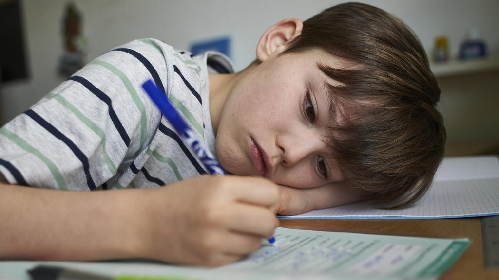 Portrait of boy doing homework model released Symbolfoto property released AUF00342