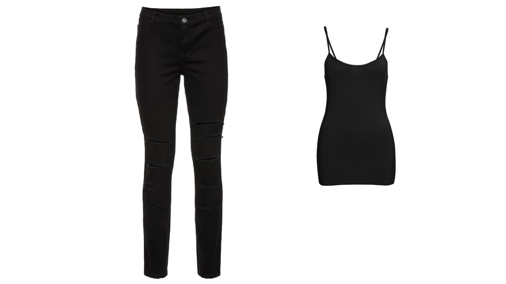 Destroyed-Jeans von Rainbow, Top von Gina.
