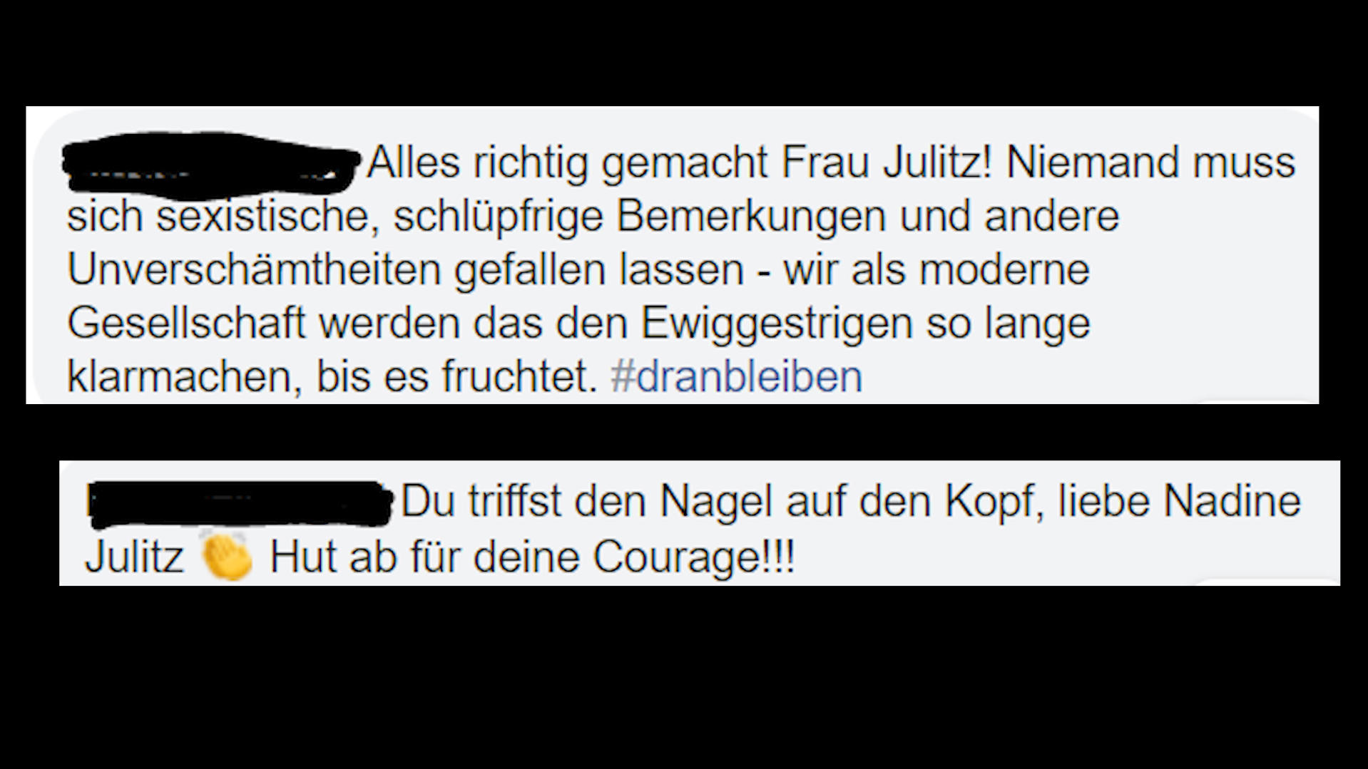 Positive Kommentare zu Nadine Julitz' Rede