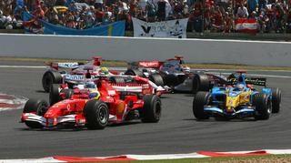 16.07.2006 Magny Cours, France, Start, Michael Schumacher (GER), Scuderia Ferrari, 248 F1, Fernando Alonso (ESP), Renault F1 Team, R26, Jarno Trulli (ITA), Toyota Racing, TF106, Ralf Schumacher (GER), Toyota Racing, TF106, Kimi Raikkonen (FIN), Räikkönen, McLaren Mercedes, MP4-21 - Formula 1 World Championship, Rd 11, French Grand Prix, Sunday Race - www.xpb.cc, EMail: info@xpb.cc - copy of publication required for printed pictures. Every used picture is fee-liable. © Copyright: Batchelor / xpb.cc