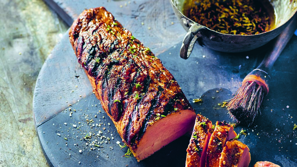 Mit extra altem Balsamico grillen die Herren von The Boss Hoss ihr Schweinefilet. © Hubertus Schüler. Rezept aus "Rock am Grill"