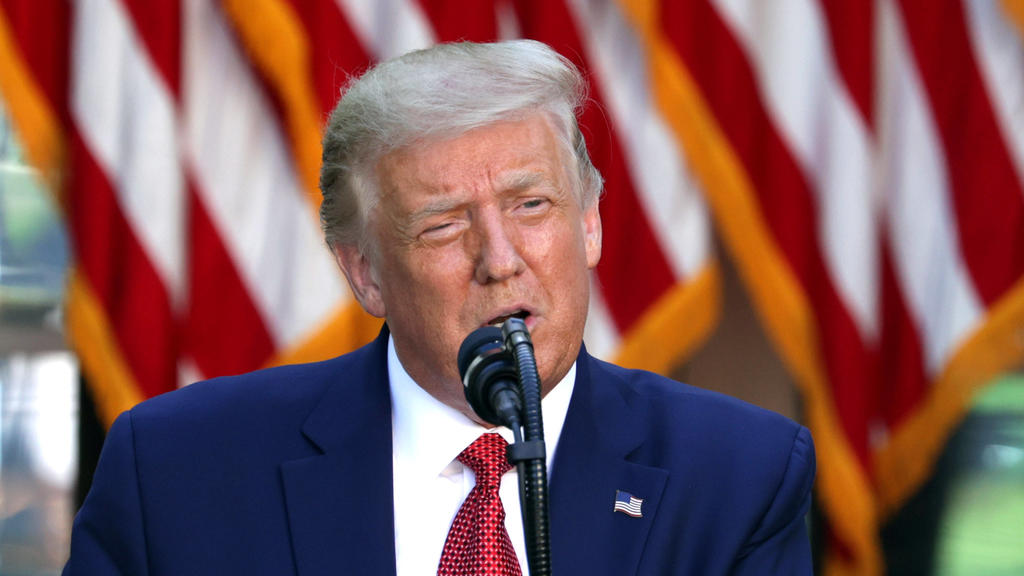 United States President Donald J. Trump holds a press conference in the Rose Garden at the White House in Washington, DC on Tuesday, July 14, 2020. PUBLICATIONxNOTxINxUSA Copyright: xTasosxKatopodisx/xPoolxviaxCNPx/MediaPunchx