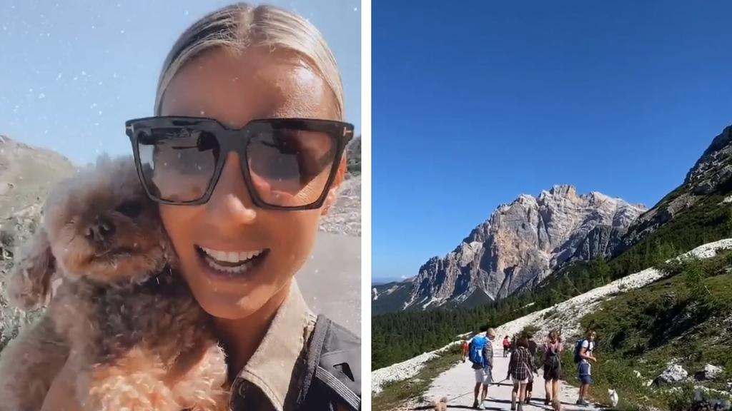 Michelle Hunziker ist mit der Familie und den Hunden beim Wandern in den Bergen. Mit dabei sind auch die Paparazzi.