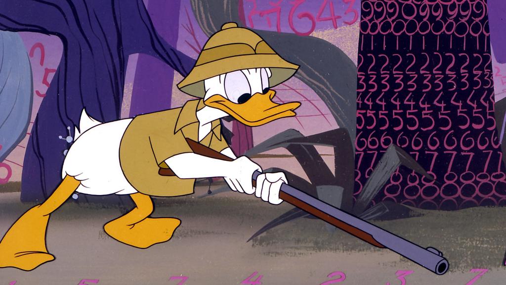 Die berühmteste Ente der Welt, Donald Duck, wird im "Wald der Zahlen" in die Mathematik eingeführt (undatierte Aufnahme). Die Comic-Ente, die am 9. Juni 1999 ihren 65. Geburtstag feiert, wurde 1934 in Walt Disneys Cartoon "The Wise Little Hen" "gebor