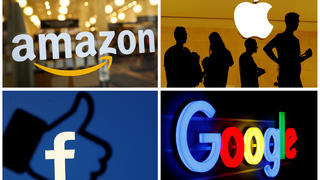 FILE PHOTO: The logos of Amazon, Apple, Facebook and Google are seen in a combination photo from Reuters files.    REUTERS//File Photo
