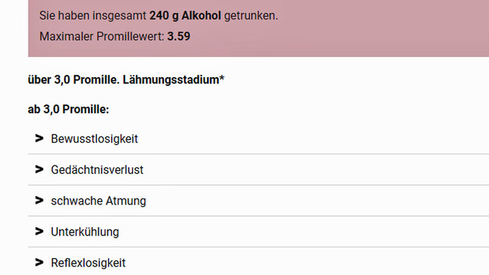 Aufklarung darüber, was Alkohol im Körper anrichten kann, bietet die Seite kenn-dein-limit.de (Screenshot)