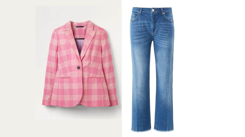 Outfit mit Blazer und Jeans.