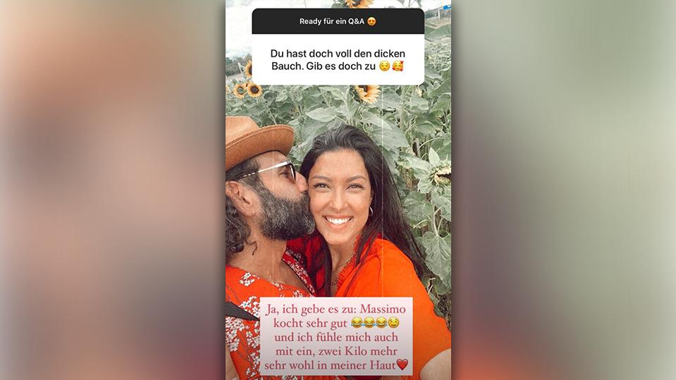 Warum sie ein Bäuchlein hat? Ehemann Massimo Sinató kocht einfach zu gut!