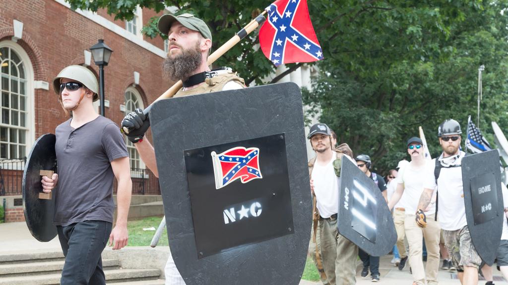 Neo-Nazis, white supremacists and other alt-right factions scuffled with counter-demonstrators near Emancipation Park (Formerly "Lee Park") in downtown Charlottesville, Virginia. After fighting between factions escalated, Virginia State Police ordere
