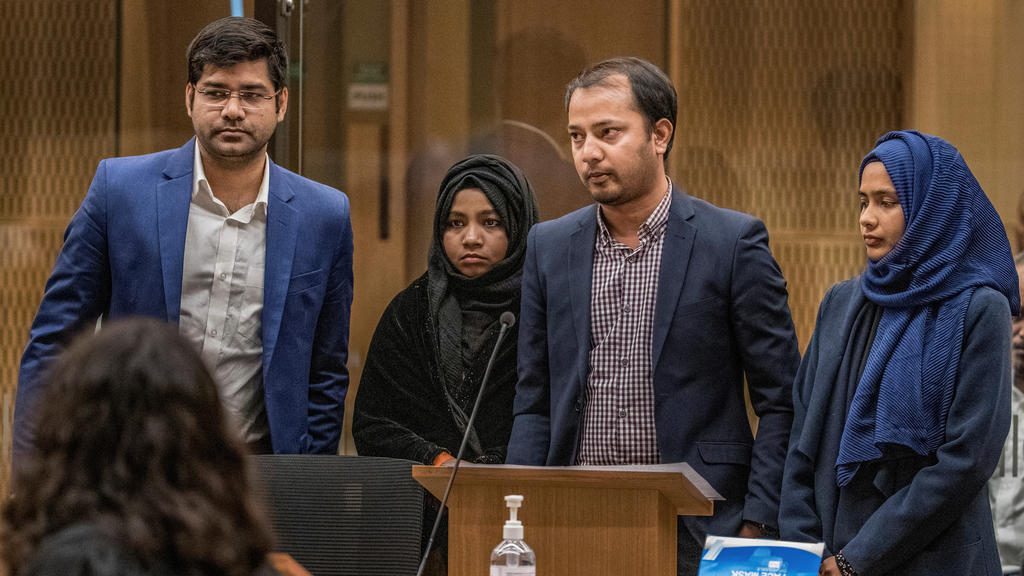Mohammad Alam gives a victim impact statement during the sentencing of mosque gunman Brenton Tarrant at the High Court in Christchurch, New Zealand, August 24, 2020. John Kirk-Anderson/Pool via REUTERS