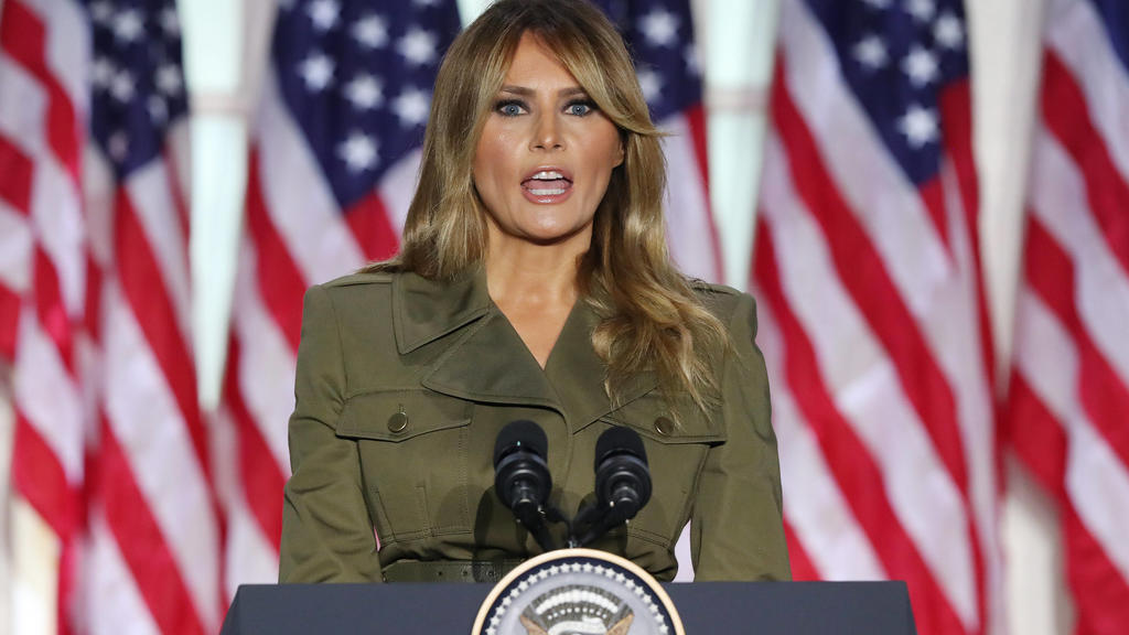 USA, Parteitag der Republikaner U.S. First Lady Melania Trump delivers her speech during the second night of the Republican National Convention, in the Rose Garden at the White House in Washington, DC, on Tuesday, August 2020. Due to the coronavirus