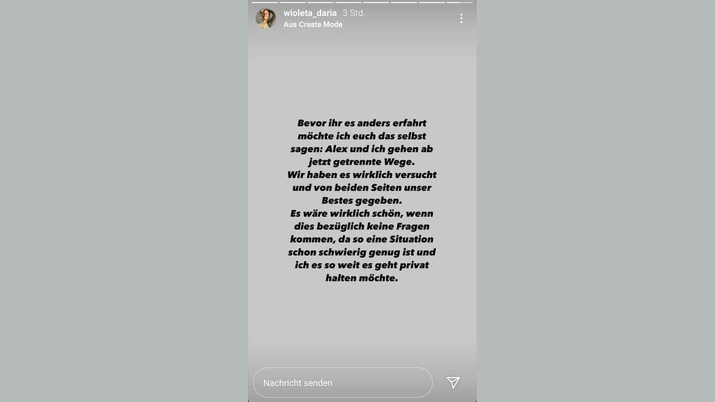 Wioleta erzählt auf Instagram von ihrer Trennung,