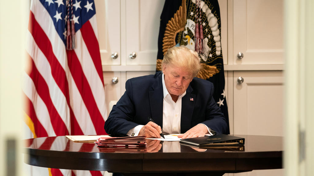 U.S. President Donald Trump works in the Presidential Suite while receiving treatment after testing positive for the coronavirus disease (COVID-19) at Walter Reed National Military Medical Center in Bethesda, Maryland, U.S. October 3, 2020. Joyce N.