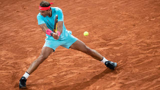  Rafael NADAL of Spain hits a return against Novak DJOKOVIC of Serbia in the mens final match during the French Open tennis tournament at Roland Garros in Paris, France, 11th October 2020. PUBLICATIONxNOTxINxFRA Copyright: xAurelienxMorissardx