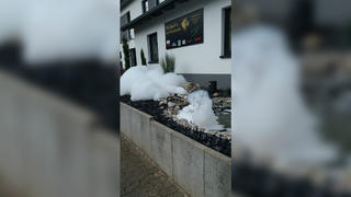 Weiße Schaumkronen auf den Fischteichen von "Michaels Zierfischzucht".