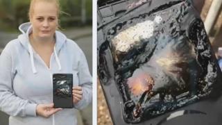 Lauren Adams und das explodierte Amazon Fire 7-Tablet.