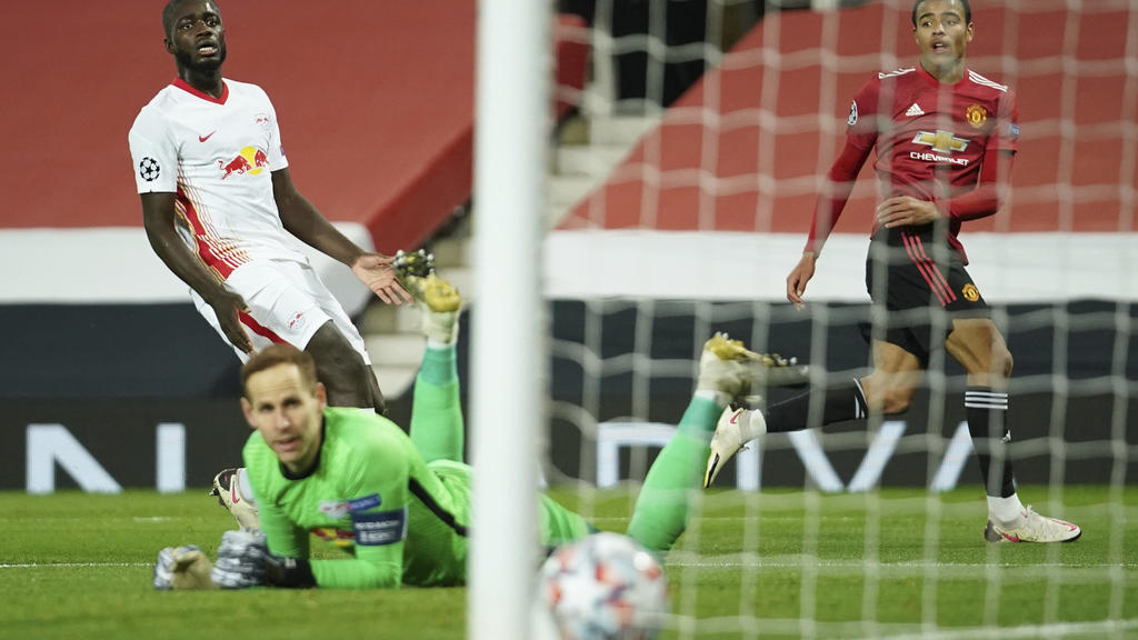 28.10.2020, Großbritannien, Manchester: Fußball: Champions League, Manchester United - RB Leipzig, Gruppenphase, Gruppe H, 2. Spieltag in Old Trafford. Mason Greenwood von Manchester United erzielt das 1:0. Foto: Dave Thompson/AP/dpa +++ dpa-Bildfunk