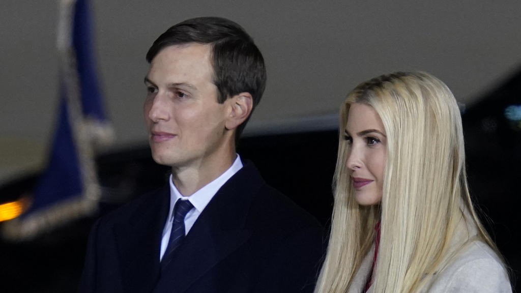Ivanka Trump and her husband Jared Kushner and their children Arabella and Joseph watch as President Donald Trump speaks at a campaign rally, Tuesday, Sept. 22, 2020, in Moon Township, Pa. (AP Photo/Keith Srakocic)