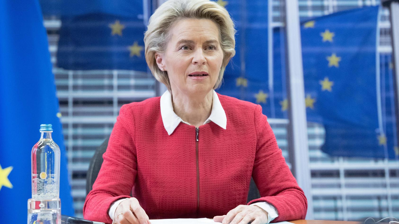  201111 -- BRUSSELS, Nov. 11, 2020  -- European Commission President Ursula Von Der Leyen attends an anti-terrorism video conference in Brussels, Belgium, Nov. 10, 2020. The European Union EU on Tuseday held a video conference with Austria, Germany, 