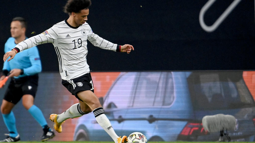 14.11.2020, Sachsen, Leipzig: Fußball: Nations League A, Gruppenphase, Gruppe 4, 5. Spieltag, Deutschland - Ukraine in der Red Bull Arena. Leroy Sane von Deutschland in Aktion. WICHTIGER HINWEIS: Gemäß den Vorgaben der DFL Deutsche Fußball Liga bzw.