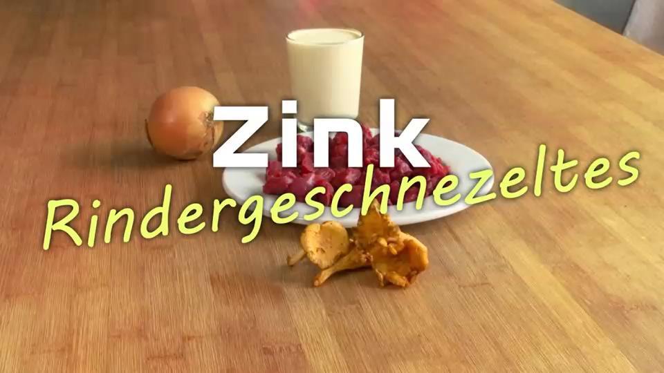 Überschrift Zink dahinter ein Teller mit Rindergeschnetzeltem