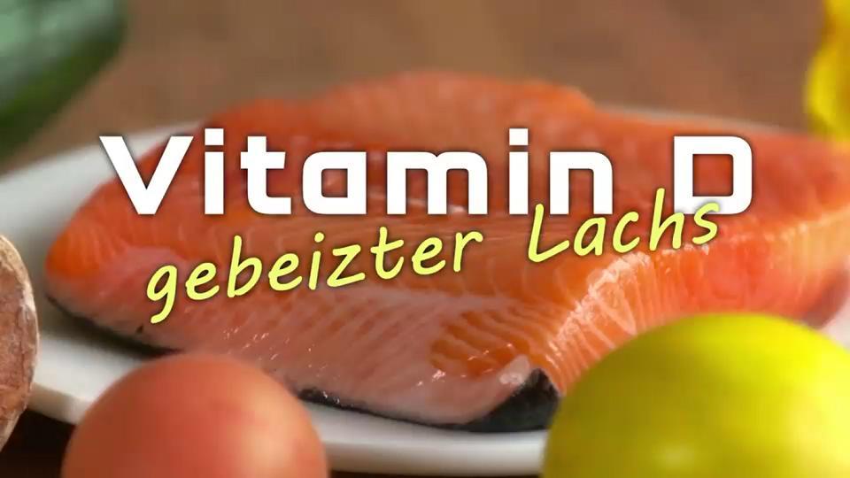 Überschrift Vitamin D, dahinter Teller mit Lachs.