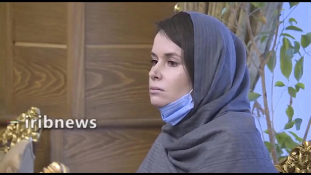 In this frame grab from Iranian state television video aired Wednesday, Nov. 25, 2020, British-Australian academic Kylie Moore-Gilbert is seen in Tehran, Iran. Iran has freed Moore-Gilbert, who has been detained in Iran for more than two years, in ex