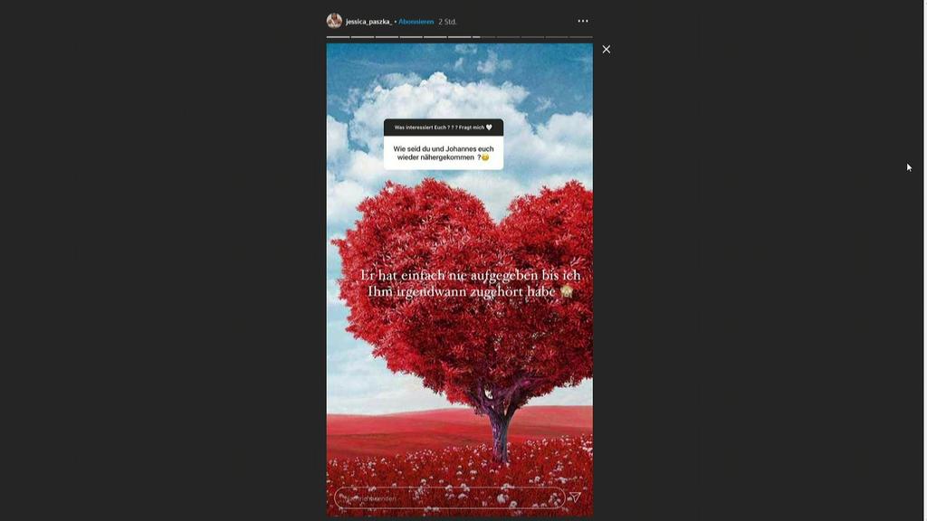 Jessica Paszka verrät in ihrer Instagram-Story, dass Johannes Haller richtig um ihre Aufmerksamkeit kämpfen musste.