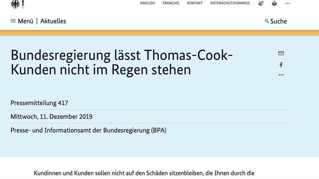 Screenshot Homepage Bundesregierung