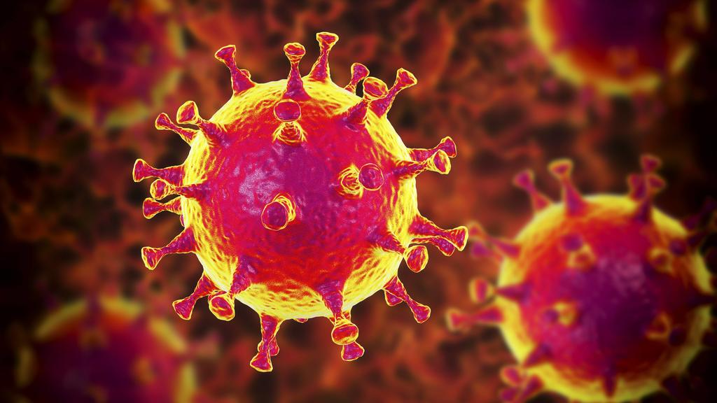 MERS coronavirus, illustration Middle East Respiratory Syndrome Coronavirus MERS-CoV particles virions, computer illustration. Formerly known as novel coronavirus, MERS was first identified in Saudi Arabia in 2012. Most people infected with MERS dev