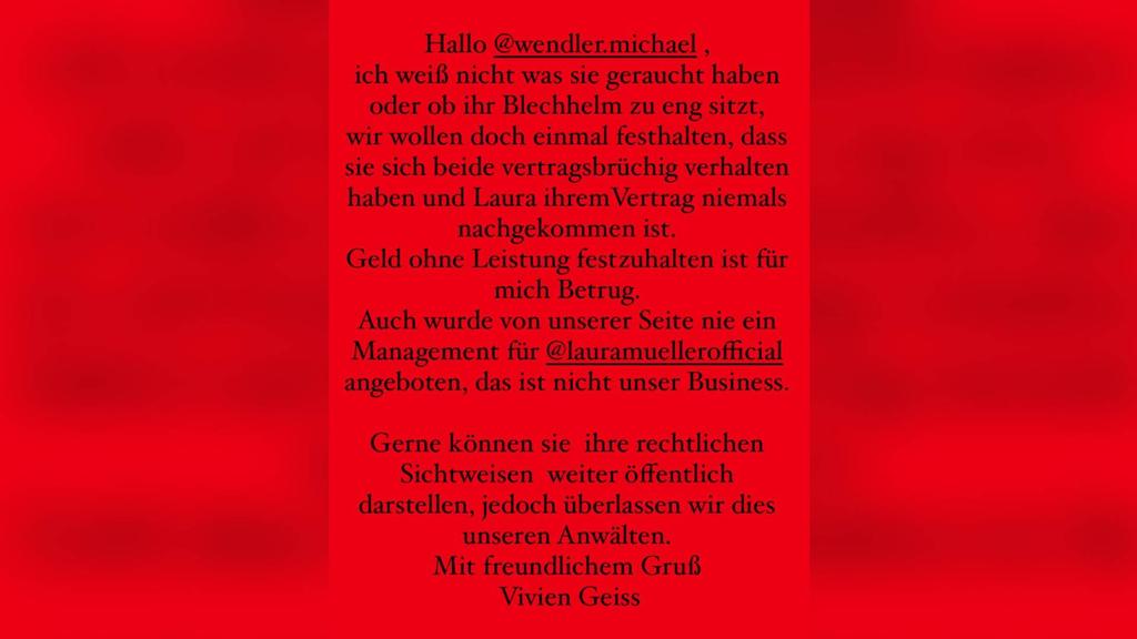 Das schreibt Vivien Geiss, Tochter von Michael Geiss, dem Inhaber des Modelabels „Uncle Sam“ dem Wendler bei Instagram.