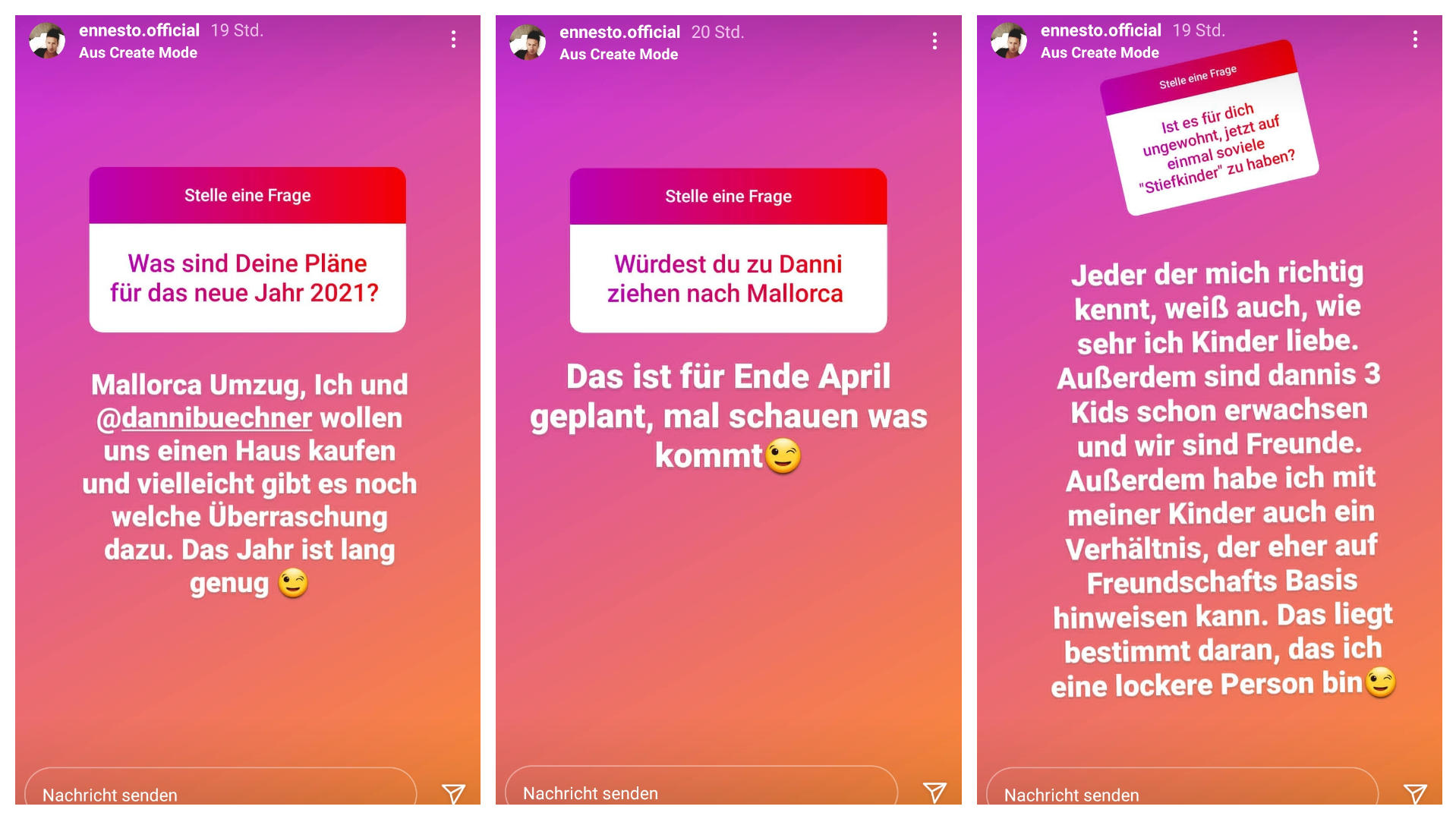 Auf Instagram verkündete Ennesto Monté den Umzug zu seiner Danni nach Mallorca