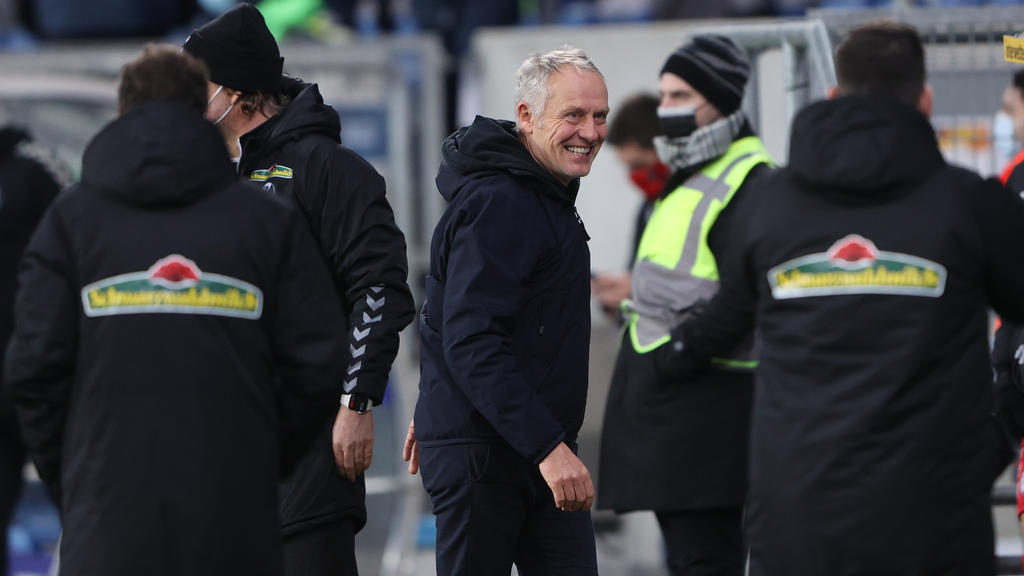 SINSHEIM, GERMANY - JANUARY 02: Christian Streich, Head Coach of SC Freiburg reacts following the Bundesliga match between TSG Hoffenheim and Sport-Club Freiburg at PreZero-Arena on January 02, 2021 in Sinsheim, Germany. Sporting stadiums around Germ